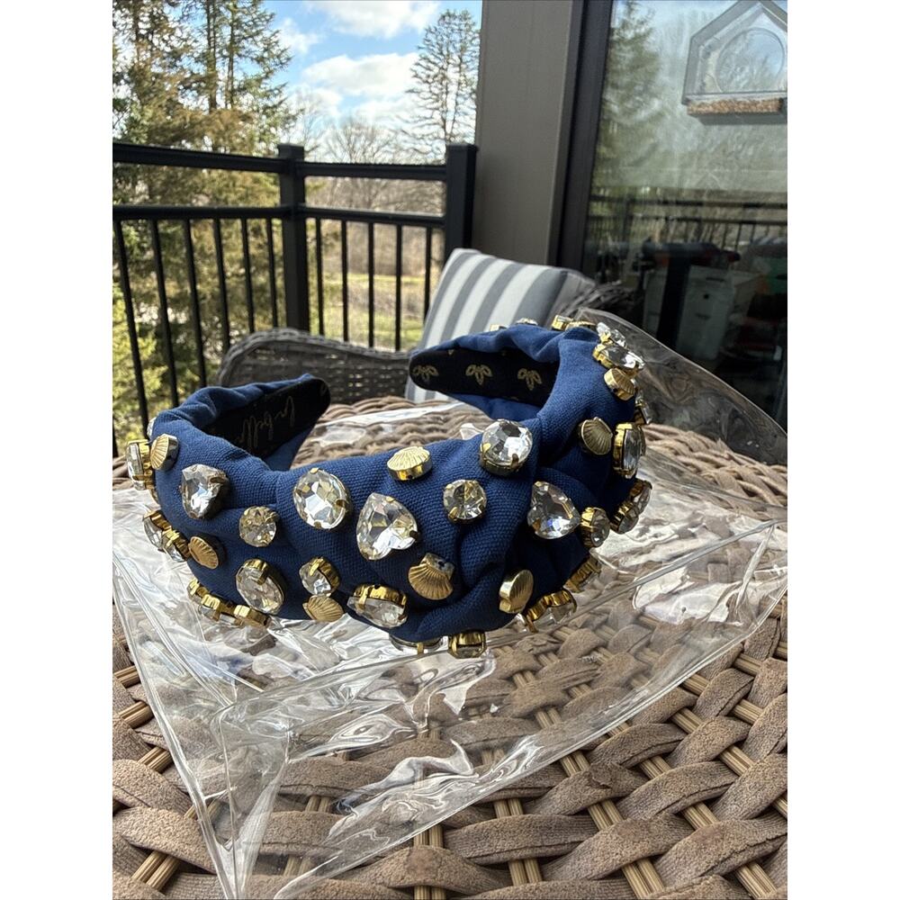 La Bella Headband Navy Shell Beaded Rhinestone stud studded Embellished Knotted